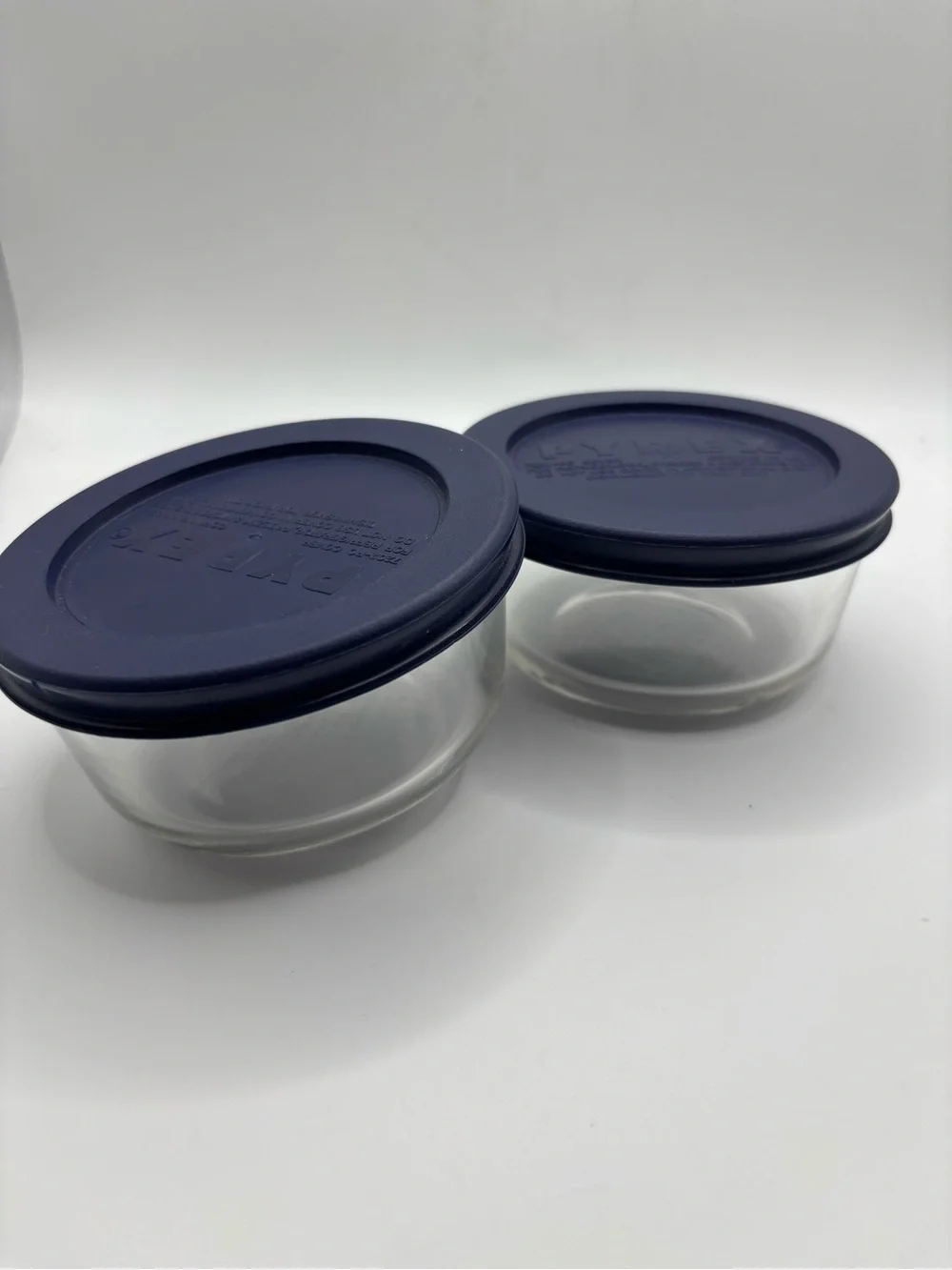 Pyrex Lot Of 2 Clear 1 Cup Glass Bowls Blue Lids 7202